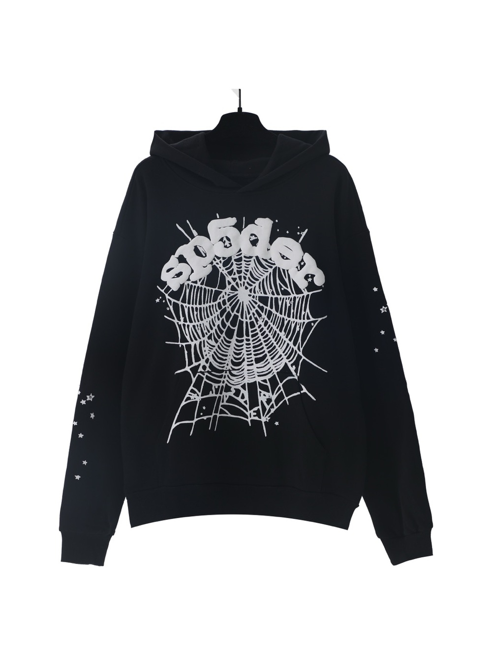Black Graphic Spider Web Hoodie Sweatshirt with White Print